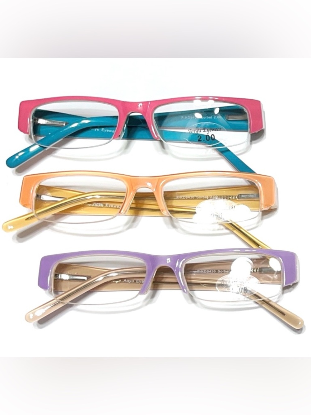 Vintage Skinny Petite Fit 3pr Pastel Half Frame Bottomless Reading Glasses